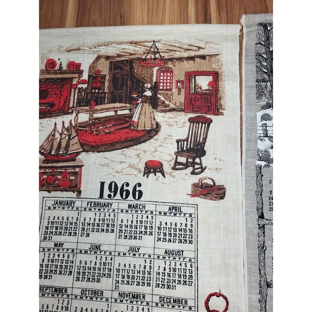 1966 1968 Linen Tea Towels Wall Hangings Lot Of‎ 2 Farm Country Barn Red Cottage